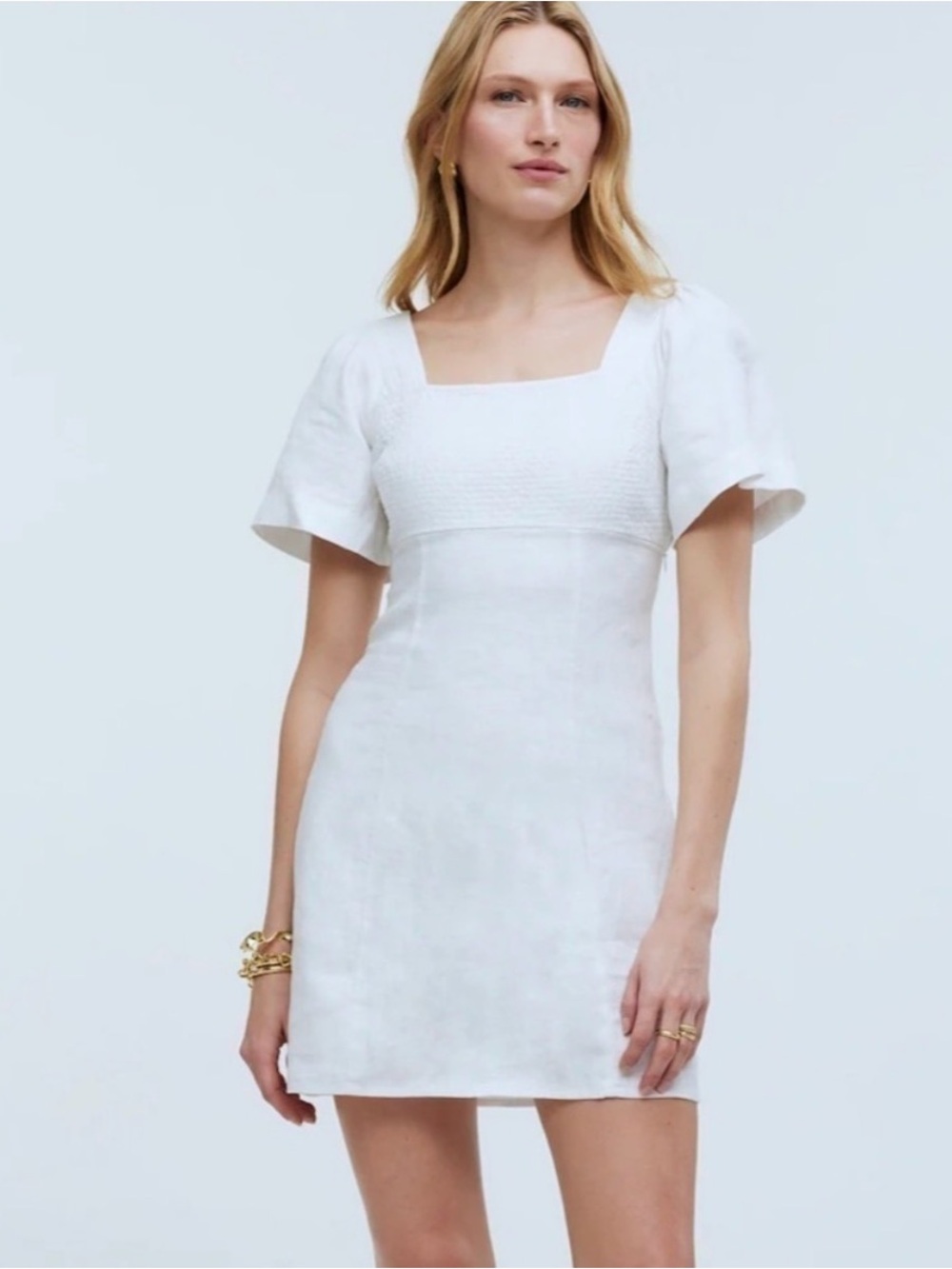 Madewell Alexi eyelet White Square-Neck 100% Linen Dress